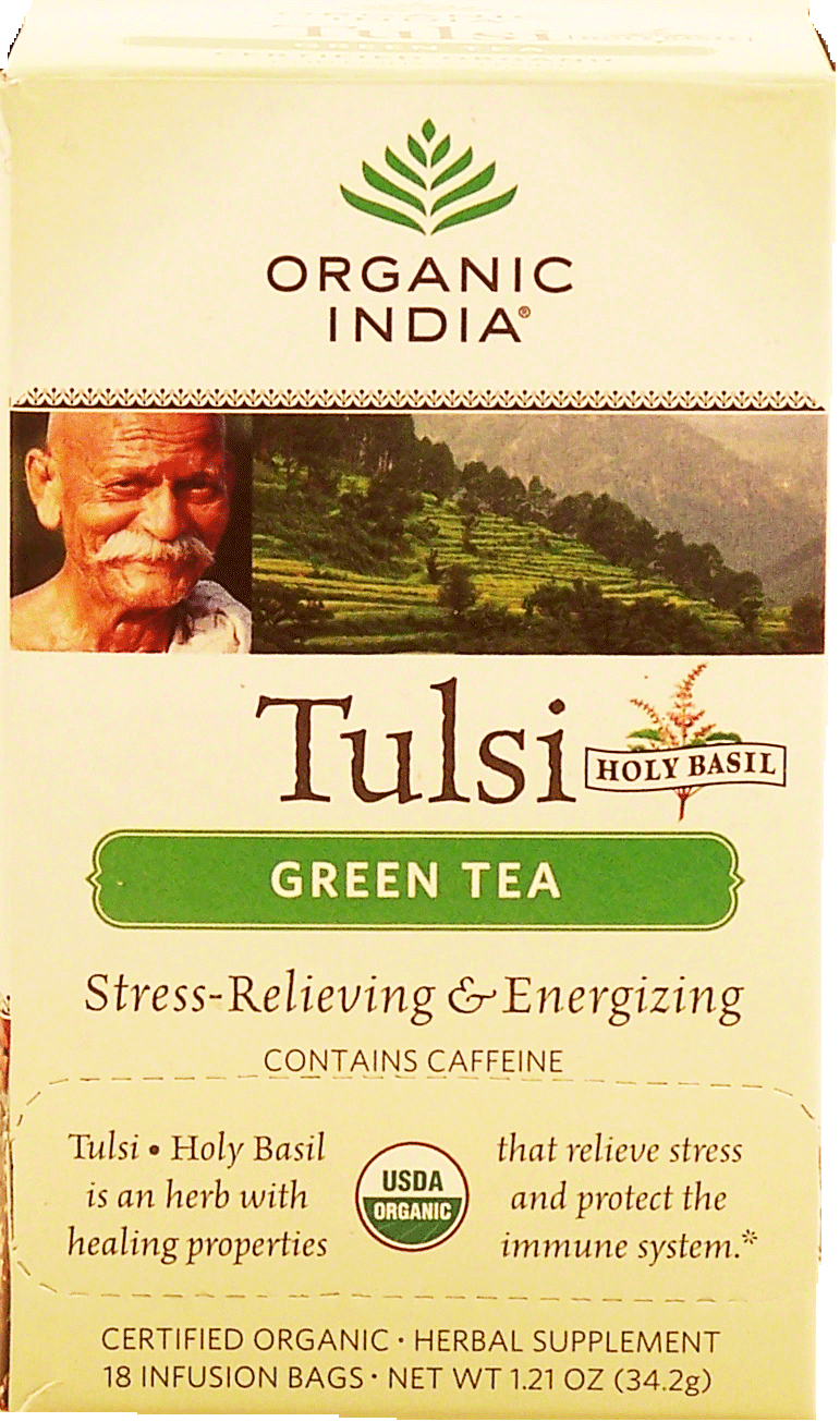 Organic India Tulsi green tea, holy basil, stress-relieving & energizing, contains caffeine, 18-infusion bags Full-Size Picture